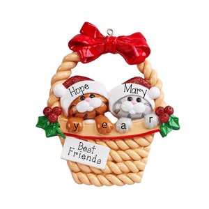 Cat Couple Personalized Christmas Ornaments For Couples ~ Kitty Couple Ornament Kitten Basket Ornaments ~ Best Friends Ornament ~ Siblings