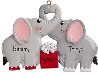 Elephant Personalized COUPLE Ornament~Personalize Elephant Christmas Ornament~Loving elephant Couple~Personalize Gift~Safari Animal Ornament