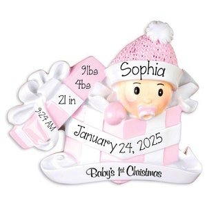 Personalized Baby Girl Present Ornament~Baby&#39;s First Christmas Ornament~Ornament~Baby Girl Ornament~Christmas Ornament~Hand Personalized