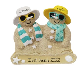 Personalized SAND COUPLE Ornament~Christmas Ornament~Hand Personalized Ornament~Beach Vacation Ornament~Tropical Vacation