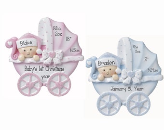 Baby Stroller Ornament~Baby&#39;s 1st Christmas Ornament~Baby Girl Ornament~Baby Boy Ornament~Christmas Ornament~Hand Personalized~Baby Ornament