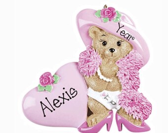 Personalized Baby Girl Ornament~Dress up Bear~Christmas Ornaments~Little Girl~Hand Personalized Ornament~Personalized BabyGift~Ornament