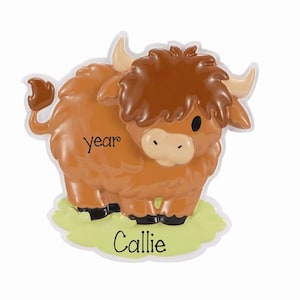 Personalized Highland Cow Ornament ~ Western Farm Family Highland Cow ~ Cute Cow Ornament ~ Farm Animal Ornament ~ Little Girl Ornament