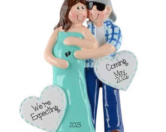 We're Expecting Couple Personalized Christmas Ornament ~ Pregnant Couple ~ Hand Personalized Ornament~ Cool Couple Expecting a Baby
