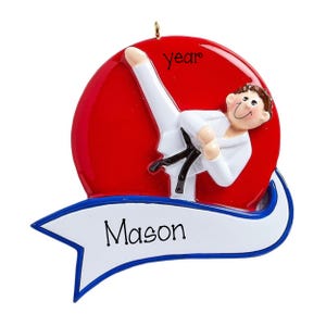 Personalized Male Martial Arts Ornament ~ Karate Ornament ~ Taekwondo Ornament ~ Jiu Jitsu ~ Karate Boy Red ~Martial Arts Ornaments for Boys