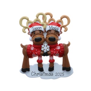 Personalized First Christmas Reindeer Couple ~ 1st Christmas Together ~ Mr & Mrs ~ Red Sweater Reindeer Couple ~ Our 1st Christmas Ornament