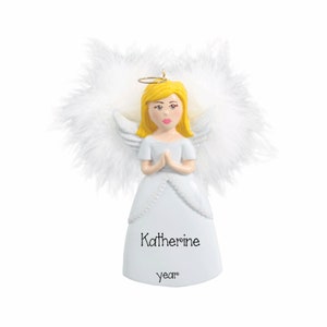 Personalized Blonde Angel w/ Feathered Wings Ornament~Christmas Ornaments~Hand Personalized Ornament~Ornament~Personalized Gifts