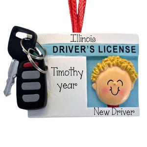 New Driver Personalized Christmas Ornament~ Blonde Male Driver&#39;s License Personalized Christmas Ornament ~ Drivers License Ornament