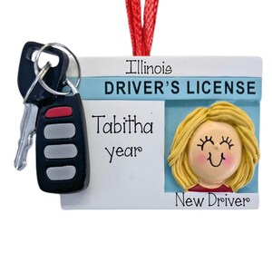 New Driver Personalized Christmas Ornament~ Blonde Female Driver&#39;s License Personalized Christmas Ornament ~ Drivers License Ornament