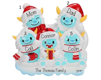 Yeti Family of 5 Personalized Christmas Ornament ~ Family of 5 Yeti Ornament ~ Christmas Ornaments ~ Personalized Gift ~ Customized Ornament