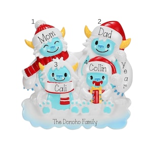 Yeti Family of 4 Personalized Christmas Ornament ~ Family of 4 Yeti Ornament ~ Christmas Ornaments ~ Personalized Gift ~ Customized Ornament