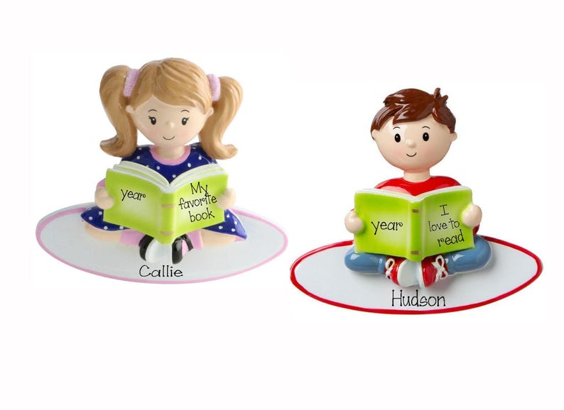 Personalized READING Ornament , Little Girl Reading , Personalized Bookworm Ornament , Book Lover Christmas Ornaments , Girl Reading image 3