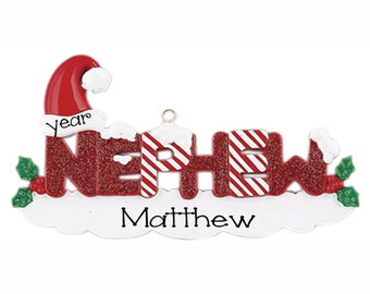 Personalized Red Glitter NEPHEW~Personalized Christmas Ornamen~Keepsake~Hand Personalized Ornament~Family Ornament~Ornament