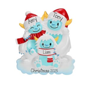 Yeti Family of 3 Personalized Christmas Ornament ~ Family of 3 Yeti Ornament ~ Christmas Ornaments ~ Personalized Gift ~ Customized Ornament