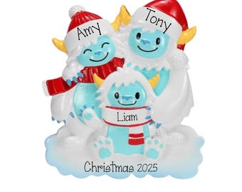 Yeti Family of 3 Personalized Christmas Ornament ~ Family of 3 Yeti Ornament ~ Christmas Ornaments ~ Personalized Gift ~ Customized Ornament