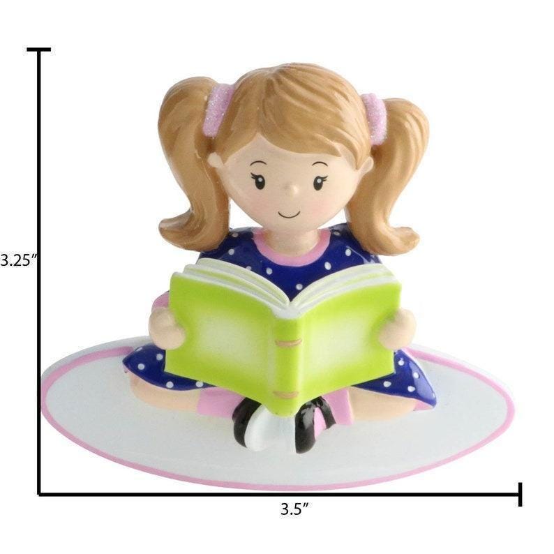 Personalized READING Ornament , Little Girl Reading , Personalized Bookworm Ornament , Book Lover Christmas Ornaments , Girl Reading image 4
