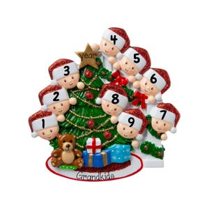 Personalized CHRISTMAS TREE Family of  9 Ornament~9 GRANDKIDS Ornament~Christmas Ornament~Hand Personalized Ornament~Family Ornament