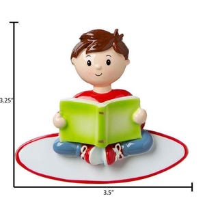 Personalized Boy Reading Ornament, Bookworm Christmas Decor, Book Lover Gift image 2