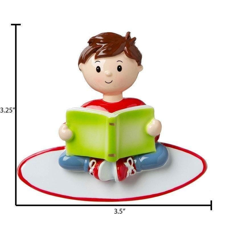 Personalized Boy Reading Ornament, Bookworm Christmas Decor, Book Lover Gift image 2