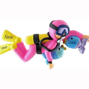 Personalized SCUBA DIVER OrnamentFemale Scuba DiverMale Scuba DiverScuba Diving OrnamentChristmas OrnamentsOrnamentPersonalized Gifts Pink Scuba diver