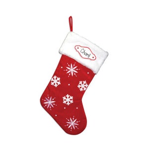 Personalized Red Christmas STOCKING~Red Christmas Stocking with White Snowflakes~Custom made~Hand Personalized~Personalized Stocking