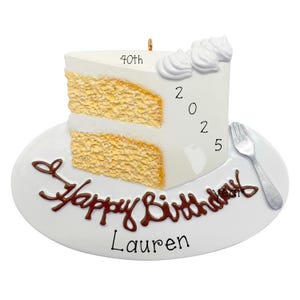 Slice of Yellow Birthday Cake ~ Happy Birthday Personalized Christmas Ornament ~ Special Birthday Cake ~ Celebrating a Milestone Birthday