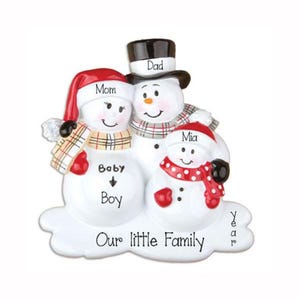 Expecting Personalized Snowman Family of 3 Ornament,  Add Pet Option