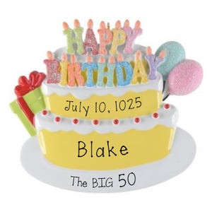Personalized Ornament Celebrating A Special Birthday ~ Celebrating a Milestone Birthday ~ Happy Birthday Christmas Ornament Birthday Cake
