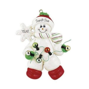SALE, Snowman with Christmas lights Ornament~Christmas Ornaments~Hand Personalized Ornament~Ornament~Personalized Gifts