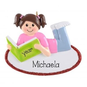 Personalized Girl Reading Ornament, Book Lover Christmas Ornament, Bookworm Gift image 2
