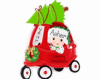 Little Red Toy Car Personalized Christmas Ornament ~ Toddler Ornament ~ Cozy Coupe Ornament ~ Personalized Gift ~ Red Wiggle Cart Ornament