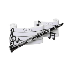 Clarinet Ornament Music Lover's Gift: Glitter Notes Detail - Personalized, Miniature Instrument, Holiday Band Keepsake