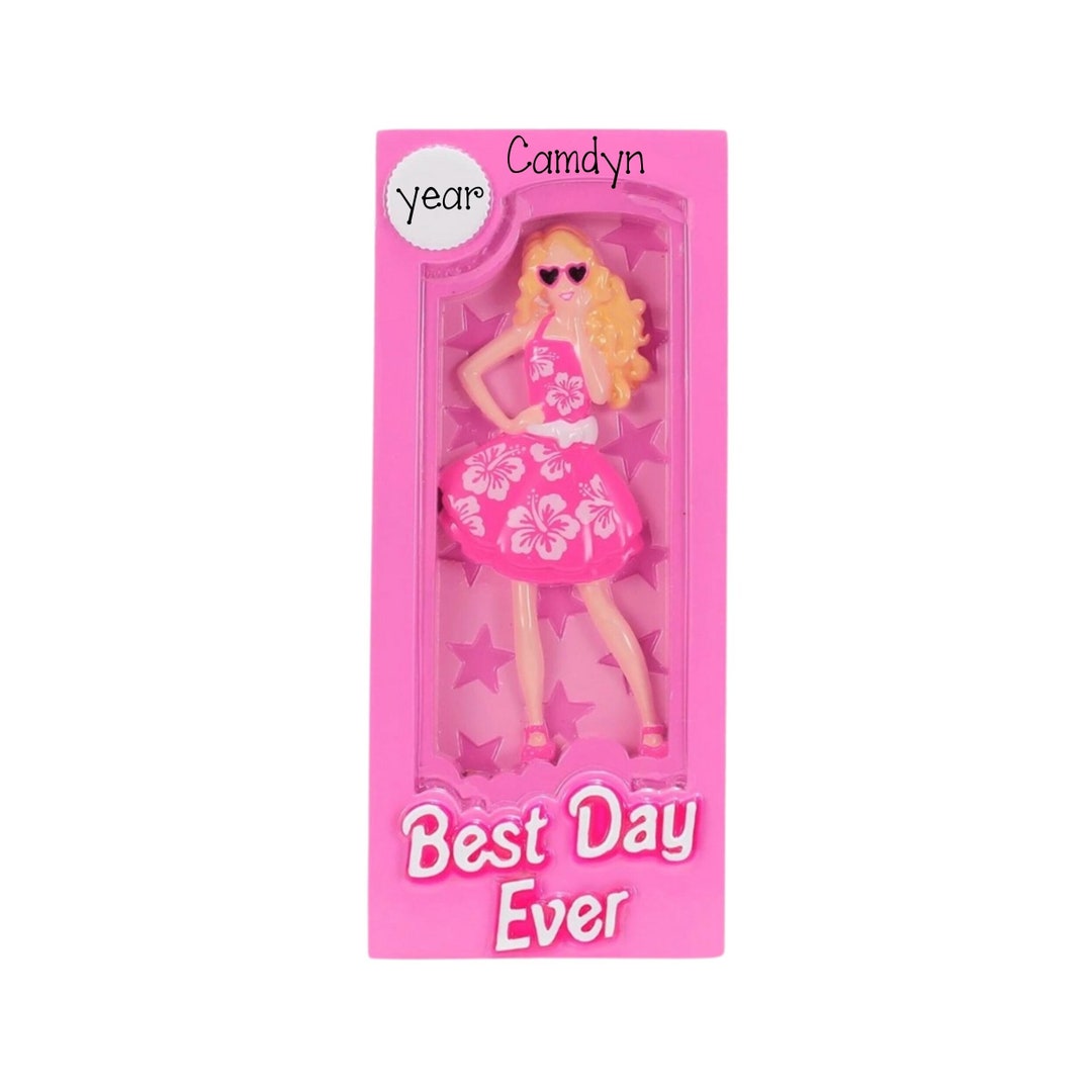 Pink Doll Box Personalized Christmas Ornament Best Day Ever Doll in a
