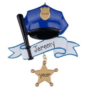 Personalized Police Officer Hat Christmas Ornament ~ Personalized Police Ornament ~ Policeman Christmas Ornament ~ Cop Christmas Ornament