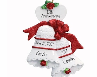 Personalized Wedding Anniversary Ornament~Christmas Ornaments~Hand Personalized Ornament~Couples Anniversary Ornaments~Ornament
