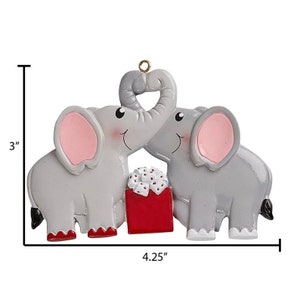 Elephant Personalized COUPLE OrnamentPersonalize Elephant Christmas OrnamentLoving elephant CouplePersonalize GiftSafari Animal Ornament image 2