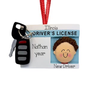 New Driver Personalized Christmas Ornament~ Brunette Male Driver&#39;s License Personalized Christmas Ornament ~ Drivers License Ornament