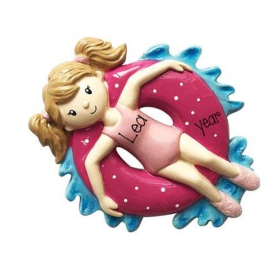 INNER TUBE Personalized Ornament~Girl Floating~Girl Raft Ornament~Christmas Ornament~Hand Personalized Ornament~Personalized Gift~Water Park