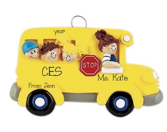 Personalized School BUS Ornament~Christmas Ornaments~Hand Personalized Ornament~Ornament~Personalized Gifts