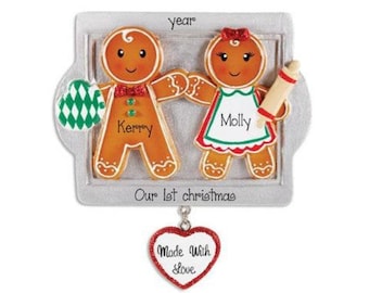 Personalized GINGERBREAD Couple Ornament~Christmas Ornaments~Our First Christmas~Add your Pet Optional~Hand Personalized~Ornament
