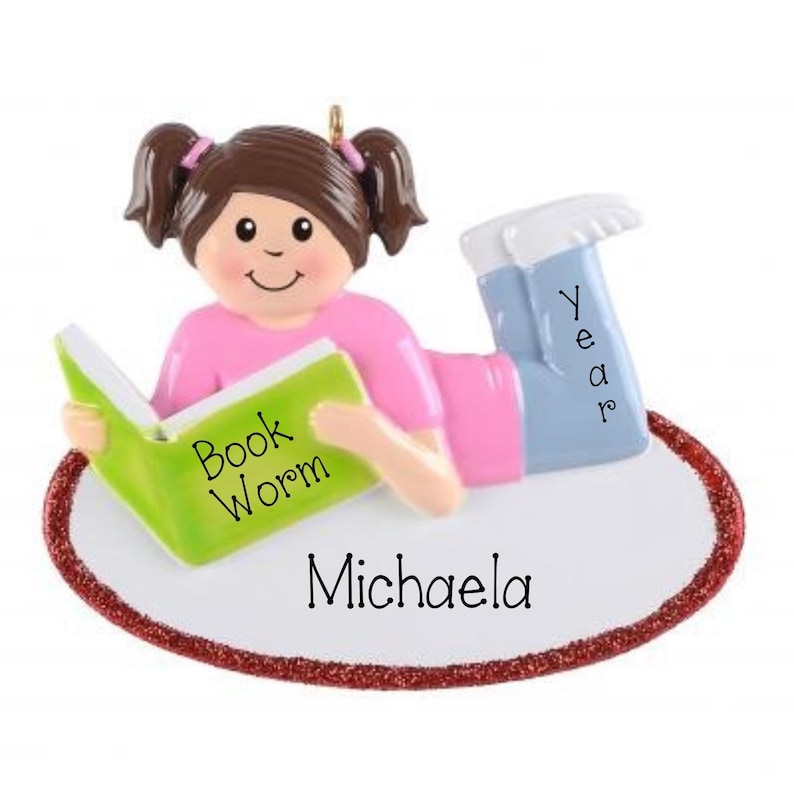 Personalized Girl Reading Ornament, Book Lover Christmas Ornament, Bookworm Gift image 1