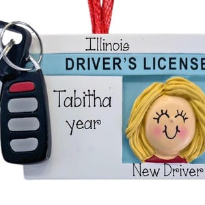 New Driver Personalized Christmas Ornament~ Blonde Female Driver&#39;s License Personalized Christmas Ornament ~ Drivers License Ornament