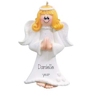 Personalized Angel Ornaments for Christmas Tree ~ Guardian Angel Gift ~ Angel Watching Over You ~ Blonde Angel Praying Christmas Ornament