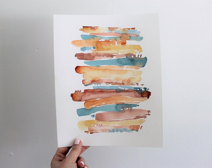 Original Watercolor Painting Colorful painting Orange blue yellow Abstract art 8x10 Simple decor Wall decor Modern decor Wall art