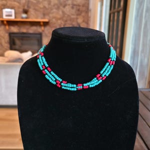 Gargantilha de contas de vidro turquesa, feita à mão, nativa Navajo do sudoeste, 17,5 polegadas