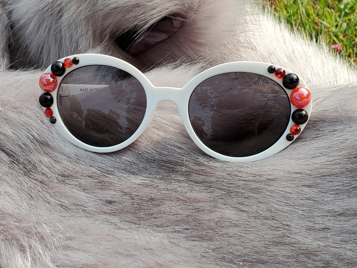 White round retro rhinestone sunglasses | Etsy