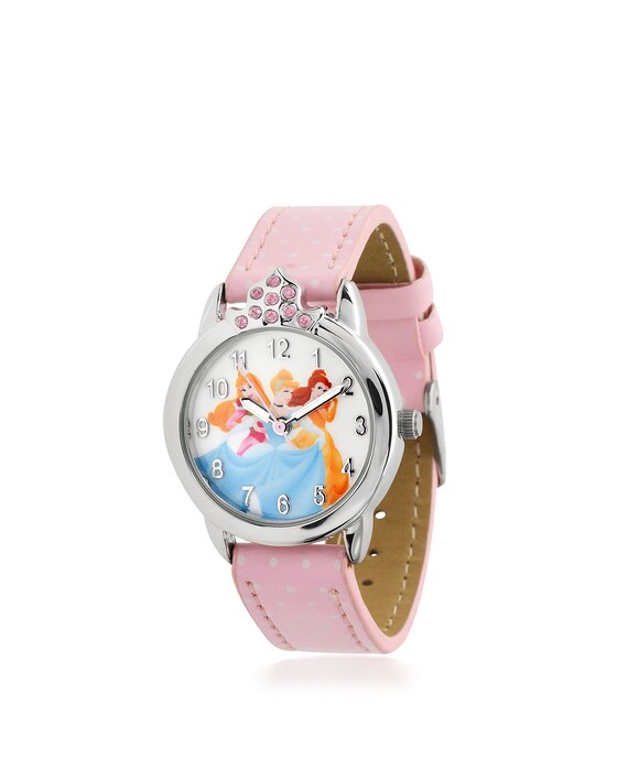 Disney Princess Woman DIS PRS488 Round Imitation Silver Case Stone Bezel Pink PU Leather Strap Woman Wrist Watch Etsy Canada