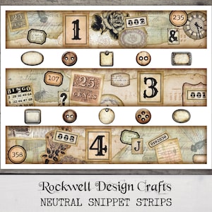 Neutral Snippet Strips (Digital Printables for Junk Journaling, Collaging, Scrapbooking and other Crafts)