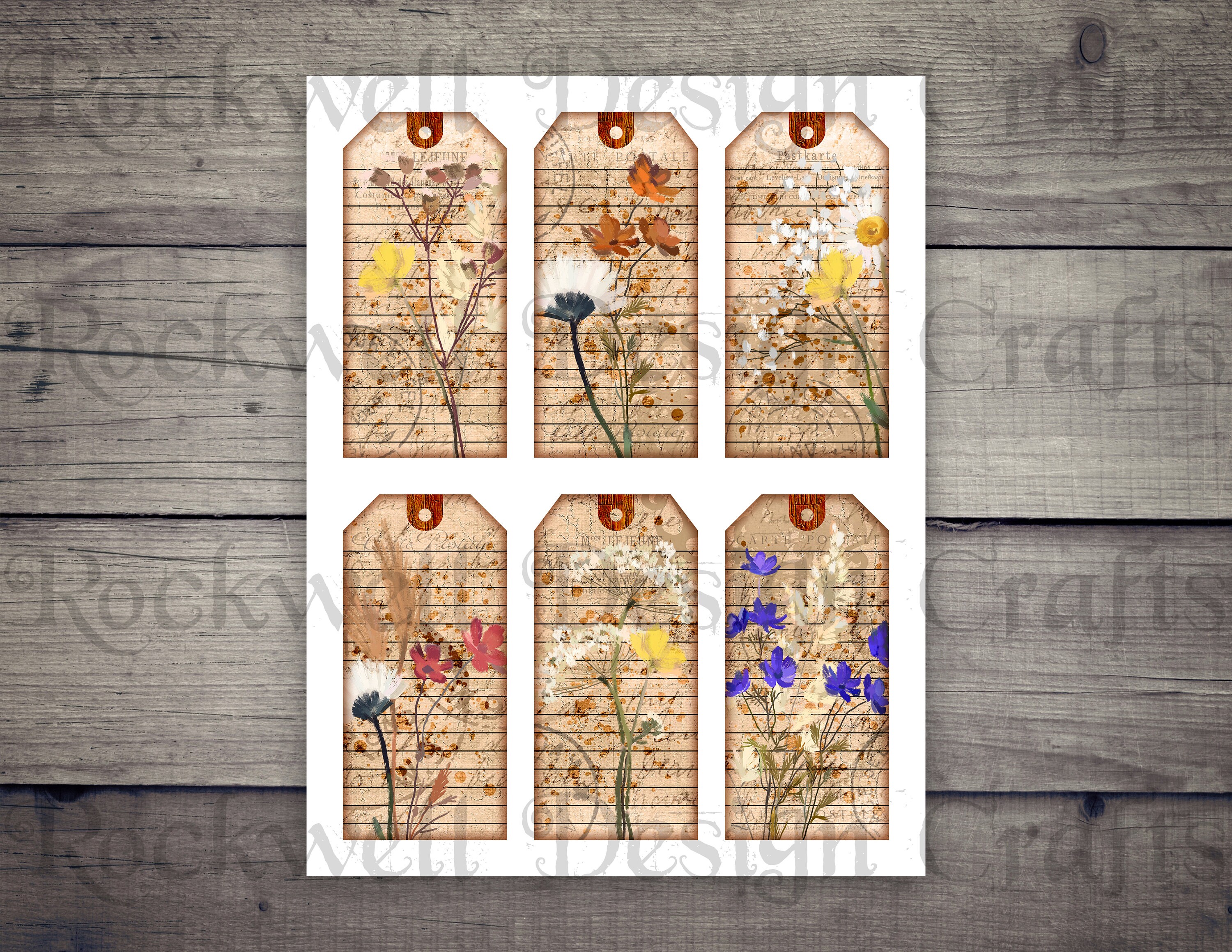 Dried Flower Journal Cards and Tags printables Vintage Junk - Etsy