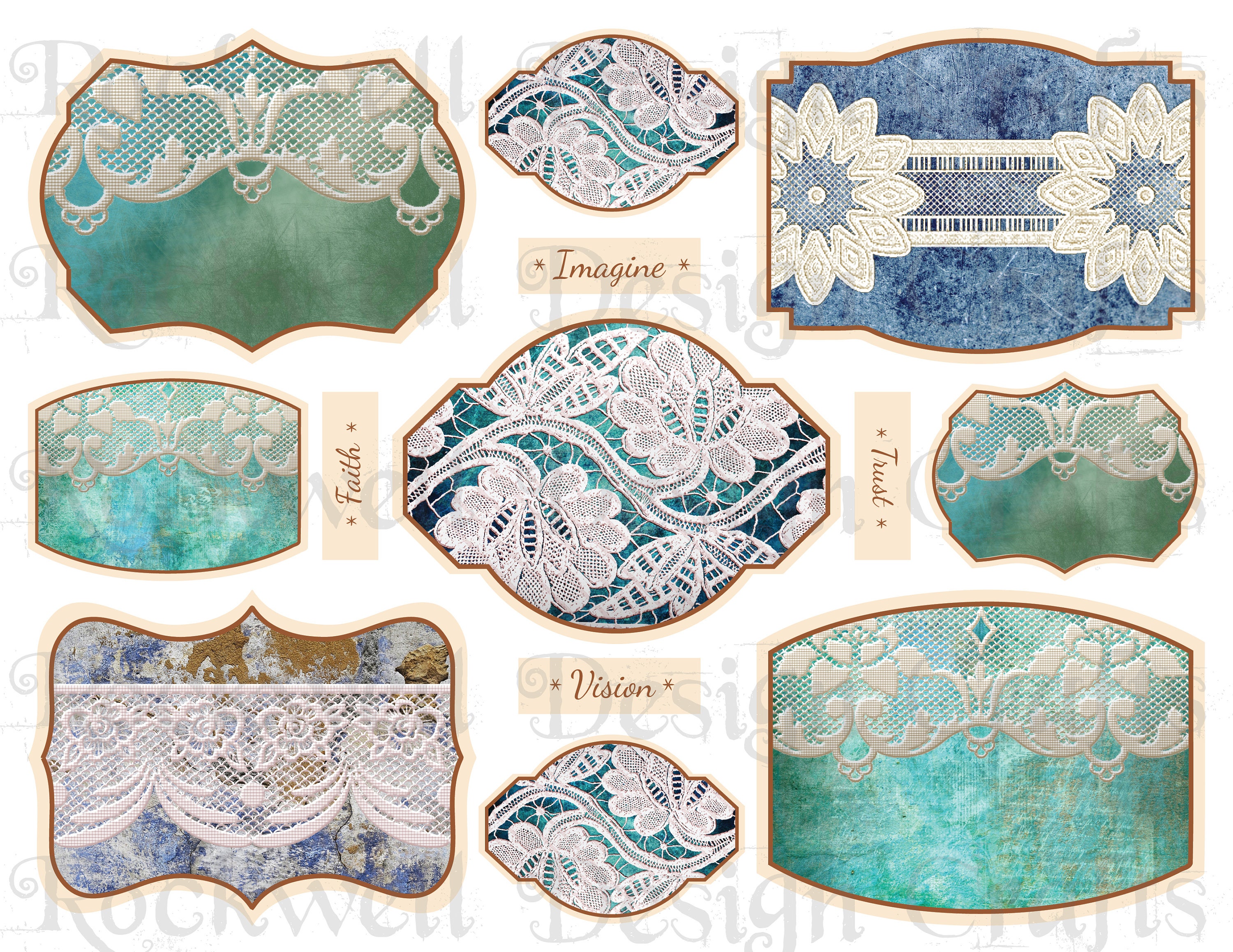 Shabby Lace Labels (JPG and PDF Printable Files) Junk Journal Ephemera ...